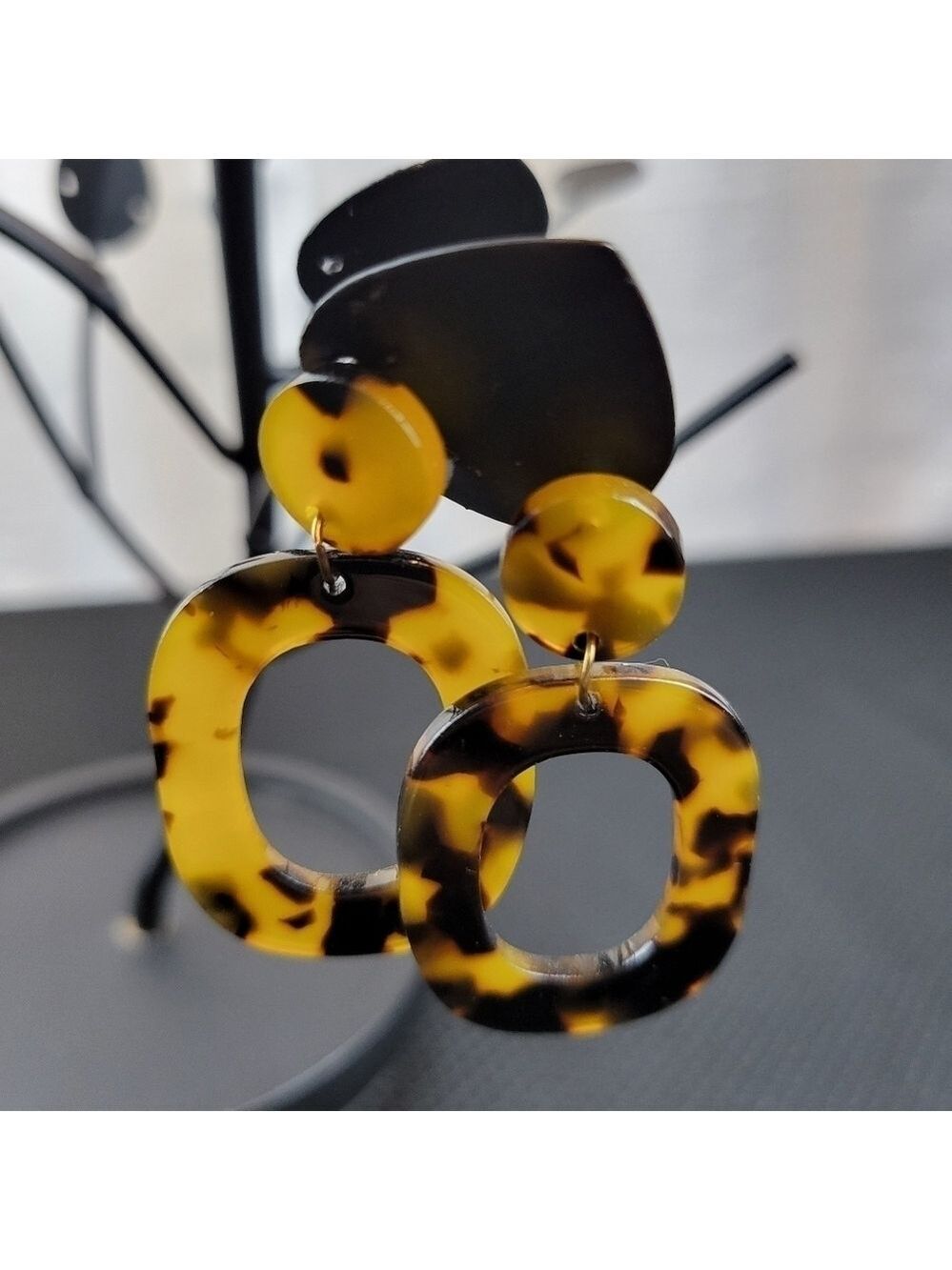 Shades of Brown Acrylic Tortoise Square Hoop Earrings (#E5)